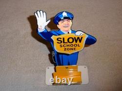 Vintage Coca Cola Stand-up Policeman Slow School Zone 12 Metal Soda Cop Sign