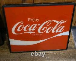 Vintage Coca Cola Store Front Vinyl/Plastic Sign In Original Metal Frame 25x22