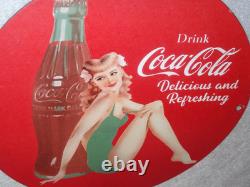 Vintage Coca Cola Swimsuit Woman 11 3/4 Porcelain Metal Soda, Gasoline Oil Sign