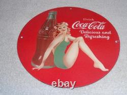 Vintage Coca Cola Swimsuit Woman 11 3/4 Porcelain Metal Soda, Gasoline Oil Sign