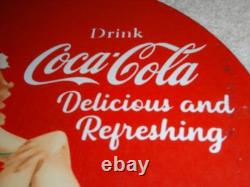 Vintage Coca Cola Swimsuit Woman 11 3/4 Porcelain Metal Soda, Gasoline Oil Sign