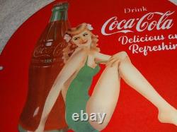 Vintage Coca Cola Swimsuit Woman 11 3/4 Porcelain Metal Soda, Gasoline Oil Sign