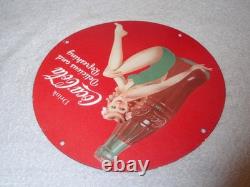 Vintage Coca Cola Swimsuit Woman 11 3/4 Porcelain Metal Soda, Gasoline Oil Sign