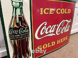 Vintage Coca Cola Tin Metal 20 X 28 sign Ice Cold Sold Here Pat'D Dec 1923