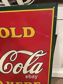 Vintage Coca Cola Tin Metal 20 X 28 sign Ice Cold Sold Here Pat'D Dec 1923