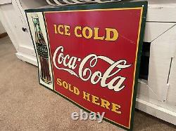 Vintage Coca Cola Tin Metal 20 X 28 sign Ice Cold Sold Here Pat'D Dec 1923