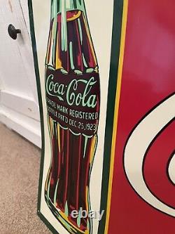 Vintage Coca Cola Tin Metal 20 X 28 sign Ice Cold Sold Here Pat'D Dec 1923