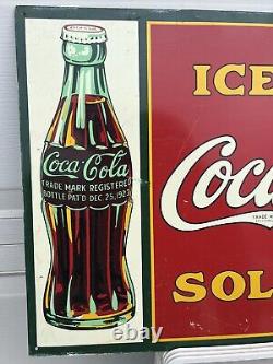 Vintage Coca Cola Tin sign SST 28x 20 Ice Cold Sold Here Trade Mark