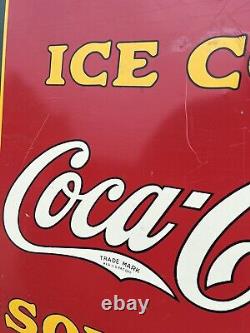 Vintage Coca Cola Tin sign SST 28x 20 Ice Cold Sold Here Trade Mark