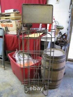Vintage Coca Cola Wheeled Heavy Metal Foldable Store Display Rack Stand Cart