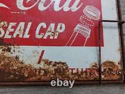 Vintage Coca Cola With Reseal Cap Metal Sign With Bracket Original 18×11