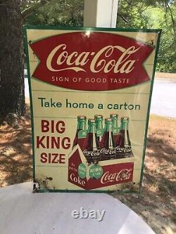 Vintage Coca Cola-fish Tail Metal Sign Big King Size Take Home A Carton 1958