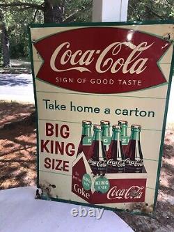 Vintage Coca Cola-fish Tail Metal Sign Big King Size Take Home A Carton 1958