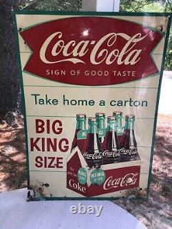 Vintage Coca Cola-fish Tail Metal Sign Big King Size Take Home A Carton 1958