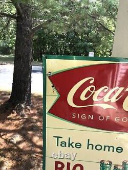 Vintage Coca Cola-fish Tail Metal Sign Big King Size Take Home A Carton 1958