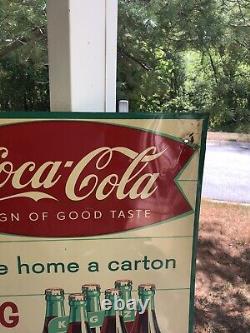 Vintage Coca Cola-fish Tail Metal Sign Big King Size Take Home A Carton 1958