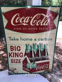 Vintage Coca Cola-fish Tail Metal Sign Big King Size Take Home A Carton 1958