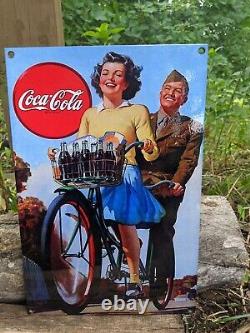 Vintage Coca-cola Army Porcelain Gas Station Sign Coke 12 X 8