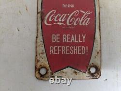 Vintage Coca-cola Coke Push Porcelain Metal Gas Pump Door Sign Soda Cola