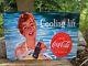 Vintage Coca-cola Cooling Lift Porcelain Soda Enamel Gas Station Sign Coke