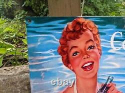 Vintage Coca-cola Cooling Lift Porcelain Soda Enamel Gas Station Sign Coke