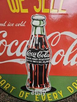 Vintage Coca-cola Double-sided Flange Porcelain Sign We Sell Coke 17