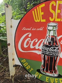 Vintage Coca-cola Double-sided Flange Porcelain Sign We Sell Coke 17