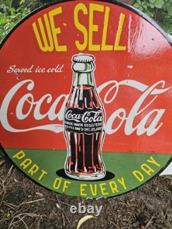Vintage Coca-cola Double-sided Flange Porcelain Sign We Sell Coke 17