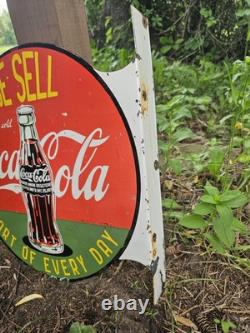 Vintage Coca-cola Double-sided Flange Porcelain Sign We Sell Coke 17