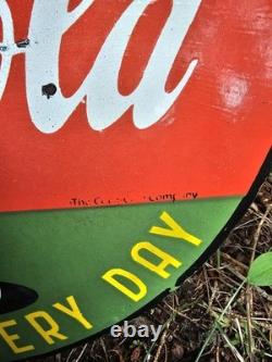 Vintage Coca-cola Double-sided Flange Porcelain Sign We Sell Coke 17 Gas Sign