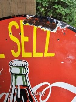 Vintage Coca-cola Double-sided Flange Porcelain Sign We Sell Coke 17 Gas Sign