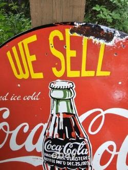 Vintage Coca-cola Double-sided Flange Porcelain Sign We Sell Coke 17 Gas Sign