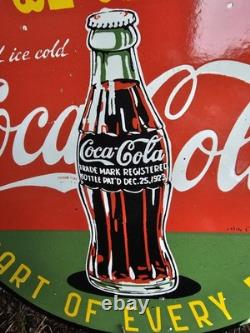 Vintage Coca-cola Double-sided Flange Porcelain Sign We Sell Coke 17 Gas Sign