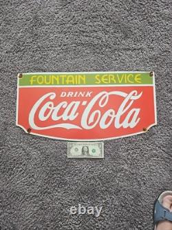 Vintage Coca-cola Fountain Service Porcelain Sign Very Heavy 24x 12