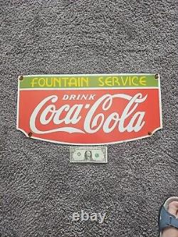 Vintage Coca-cola Fountain Service Porcelain Sign Very Heavy 24x 12