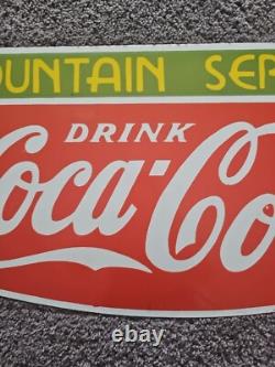 Vintage Coca-cola Fountain Service Porcelain Sign Very Heavy 24x 12