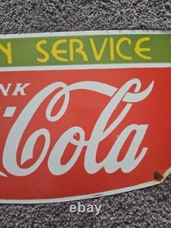Vintage Coca-cola Fountain Service Porcelain Sign Very Heavy 24x 12
