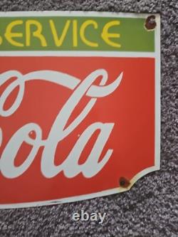 Vintage Coca-cola Fountain Service Porcelain Sign Very Heavy 24x 12