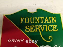 Vintage Coca-cola Fountain Service Porcelain Soda Enamel Gas Station Sign Coke