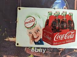 Vintage Coca-cola Porcelain Beverage Soda Gas Station Sign Coke