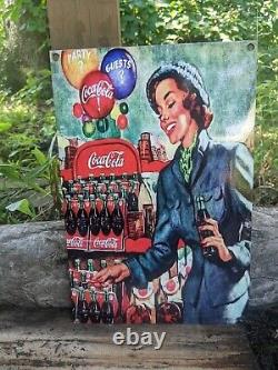 Vintage Coca-cola Porcelain Enamel Metal Advertising Soda Sign 12 X 8