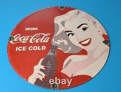 Vintage Coca-cola Porcelain Gas Soda Service Station Pump Plate Ice Cold Sign