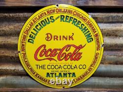Vintage Coca-cola Porcelain Sign 18 Coke Soda Pop Atlanta Beverage Coke Bottle