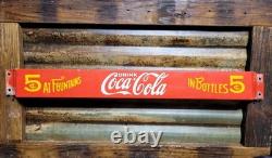 Vintage Coca-cola Porcelain Sign Door Push Bar Soda Beverage Drink Food Coke Pop