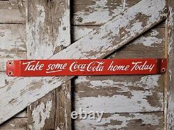 Vintage Coca-cola Porcelain Sign Door Push Bar Soda Beverage Drink Food Coke Pop
