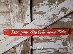 Vintage Coca-cola Porcelain Sign Door Push Bar Soda Beverage Drink Food Coke Pop
