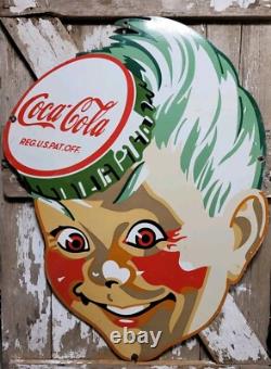 Vintage Coca-cola Porcelain Sign Old 40 Soda Pop Beverage Food Store Coke Boy