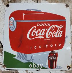 Vintage Coca-cola Porcelain Sign Old Coke Diner Fountain Soda Beverage Pop Drink