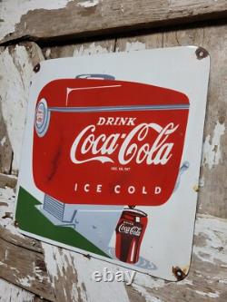 Vintage Coca-cola Porcelain Sign Old Coke Diner Fountain Soda Beverage Pop Drink