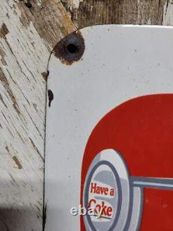 Vintage Coca-cola Porcelain Sign Old Coke Diner Fountain Soda Beverage Pop Drink